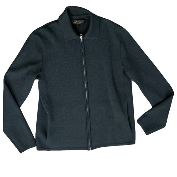 Rag & Bone Navy Blue Melrose Merino Wool Full Zip Collar Sweater Jacket Size S - Picture 1 of 9